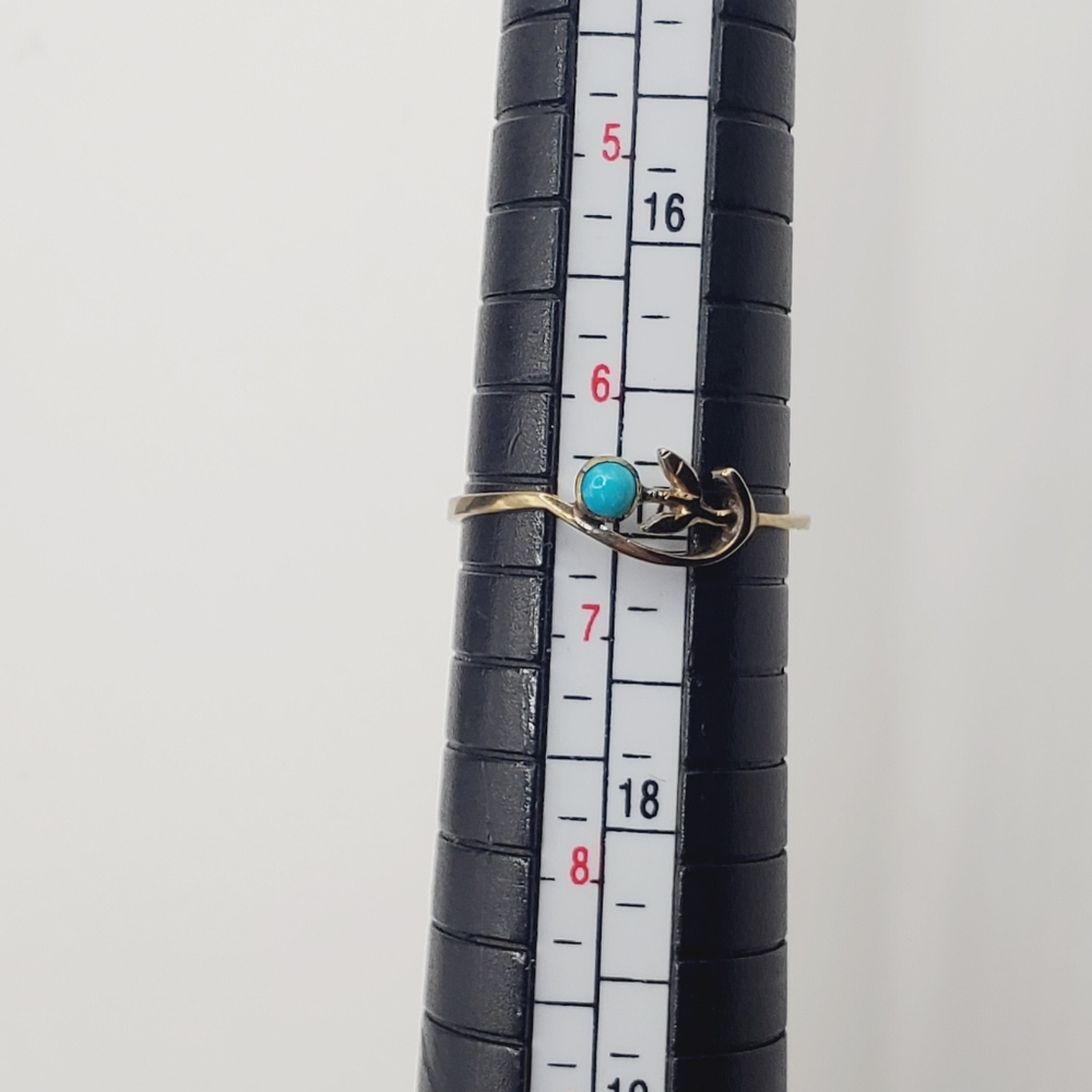 8k Solid Yellow Gold Tiny Cabochon Turquoise Ring… - image 4